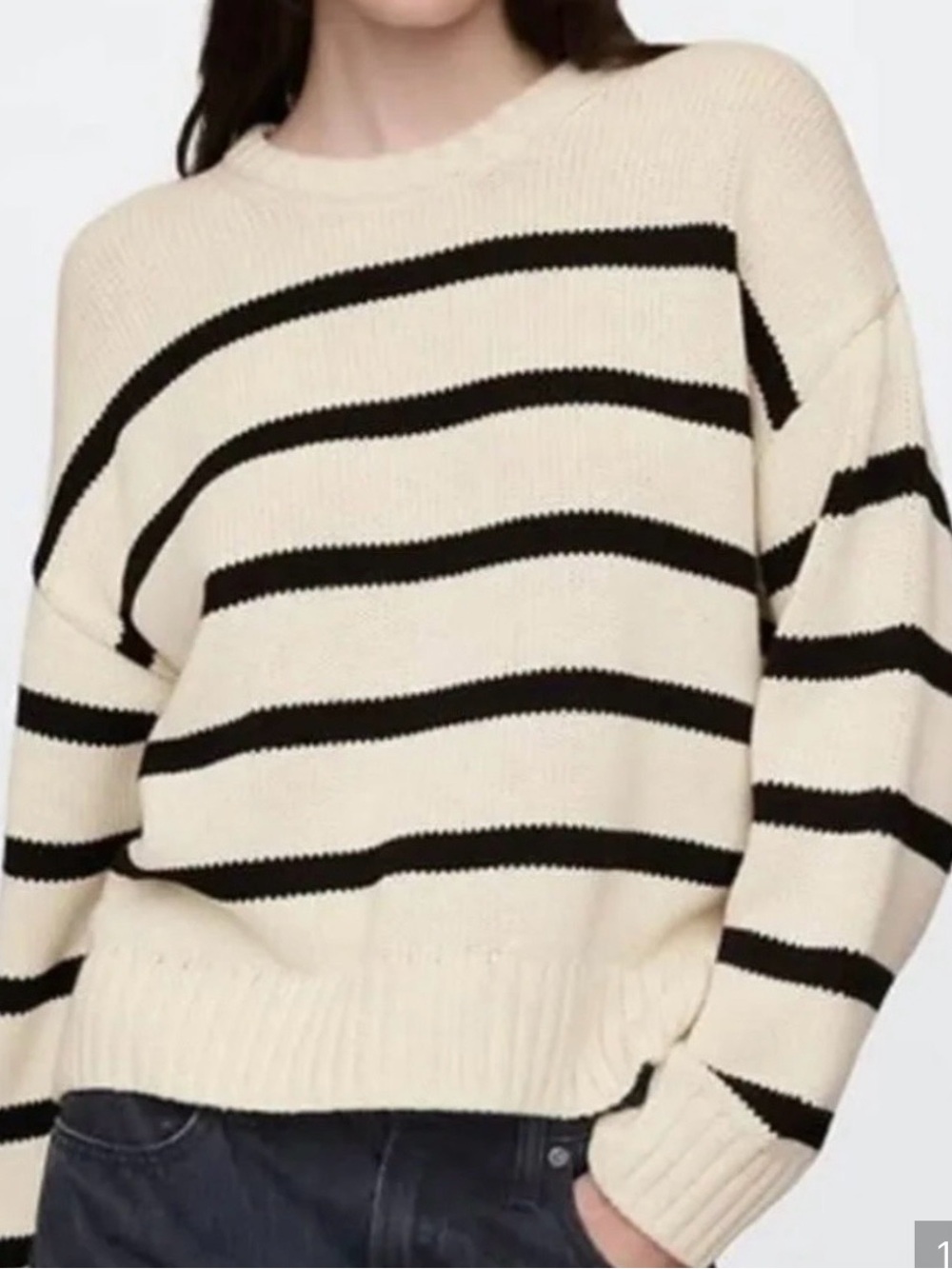 🆕- GAP-Classic Cream and Black Striped 100% Cotton Sweater